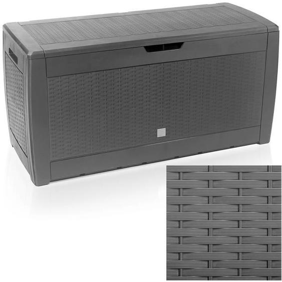 Coffre de Rangement Aspect polyrotin Gris Malle 310 litres Stockage Coussins avec roulettes Extérieur Jardin