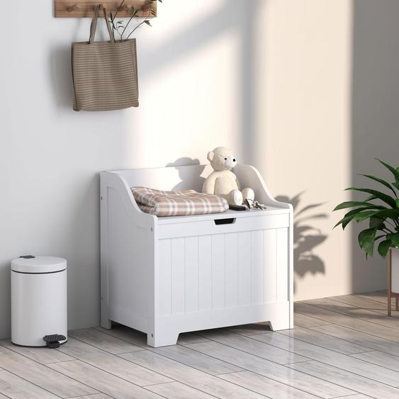 Coffre de rangement avec couvercle et charnière de sécurité, coffre à coussins en MDF laqué, blanc | 56,5 x 38 x 56 cm | 61 L | 12,1 kg