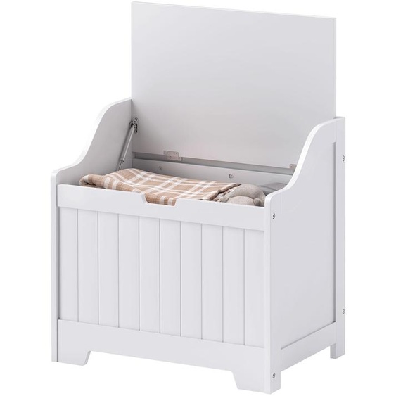 Coffre de rangement en MDF laqué, avec couvercle et charnières de sécurité, de couleur blanche. | 12,1 kg | 61 litres | 56,5 x 38 x 56 cm
