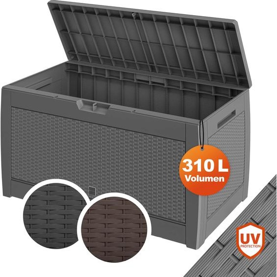 Coffre de Rangement Gris Malle 310 litres Stockage Coussins avec roulettes Extérieur Jardin