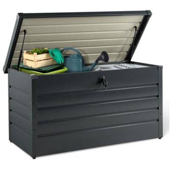 Coffre de rangement métal verrouillable gris anthracite pour jardin 350L 120x62,5x63 cm