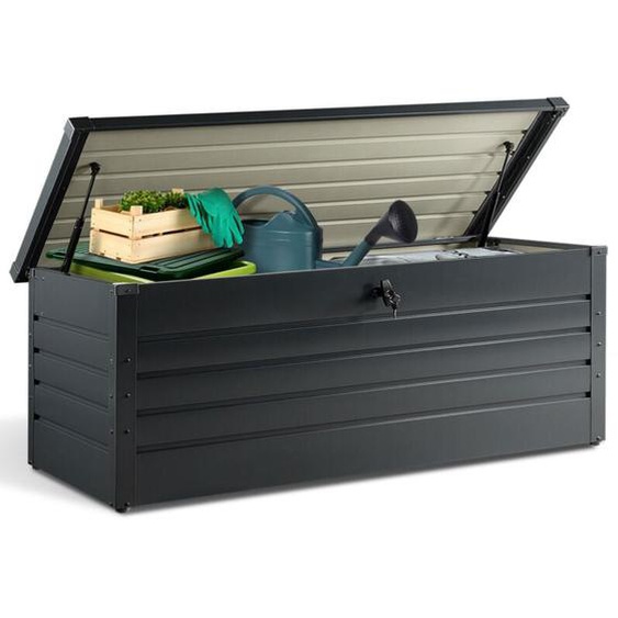 Coffre de rangement métal verrouillable gris anthracite pour jardin 600L 165x70x63 cm