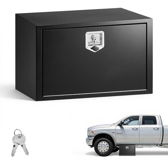 Coffre de rangement pour camion - Coffre de rangement sous plancher / coffre à outils - 76,2 x 45,7 x 45,7 cm - Acier laminé à froid - Étanche - Poignée en T verrouillable - Camions et remorques - Noir