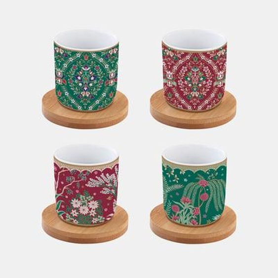 Coffret 4 gobelets avec soucoupes en bambou - 10 cl
