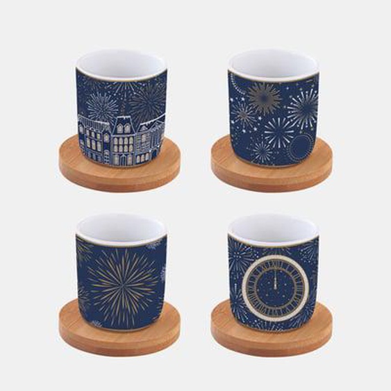 Coffret 4 gobelets avec soucoupes en bambou - 11 cl