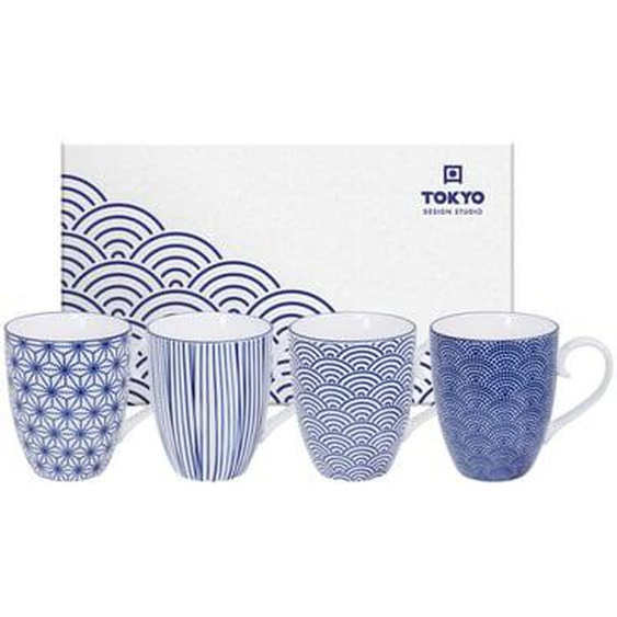 Coffret 4 mugs Nippon Blue 38 cl blancs et bleus