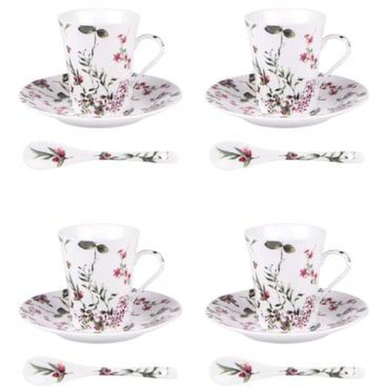 Coffret 4 pièces champêtre avec sous tasses et cuillère  cl