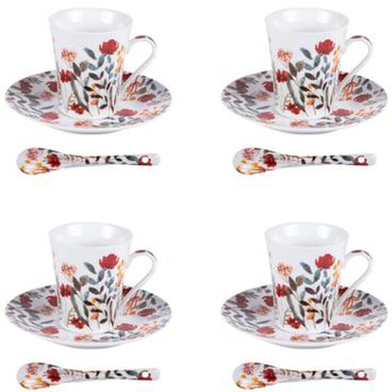 Coffret 4 tasses avec cuillères 6 cl Flor