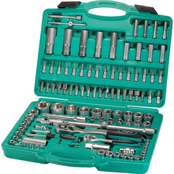 Coffret à outils 110 pces 1/2 1/4 avec cliquet en acier au chrome-vanadium I Douilles I Clés hexagonales I PH PZ I dans un coffret à outils de WIESEMANN 1893 I 80126