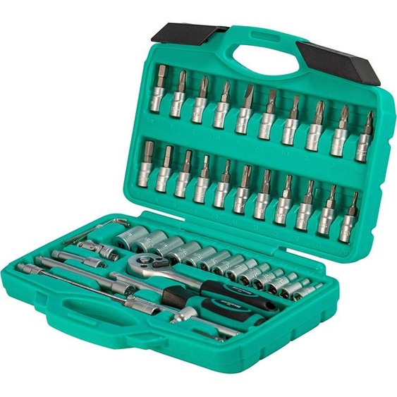 Coffret à outils 46 pièces 1/4 avec cliquet et adaptateur en acier au chrome-vanadium I Douilles I PH PZ I dans un coffret à outils de WIESEMANN 1893 I 80089