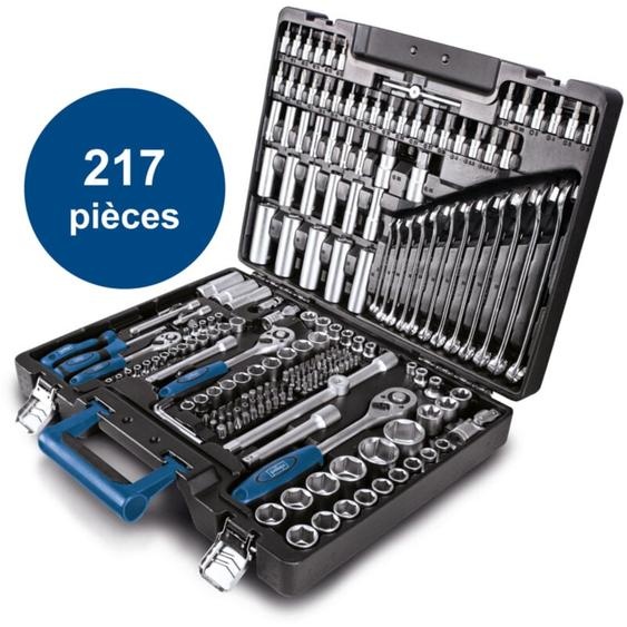Coffret à outils TB217 - Coffret multi outils - Valise doutils - Jeu de clés à douilles - 217 pièces - Bien rangés et à portée de main - En Acier