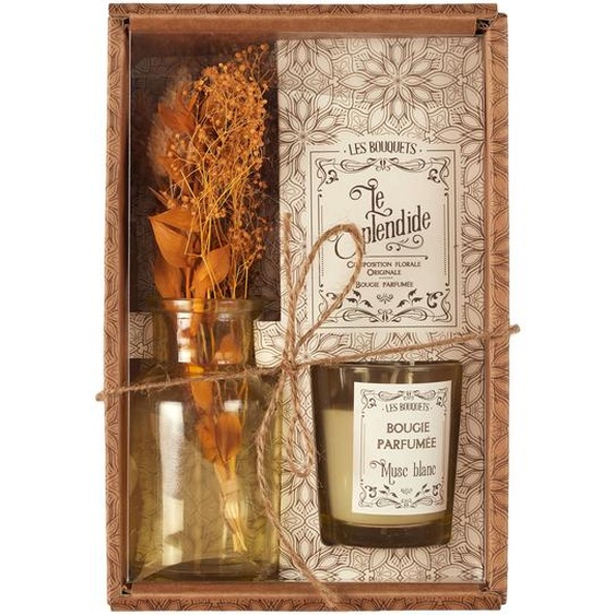 Coffret Avec Bougie Parfumée, Vase Et Fleurs Séchées -