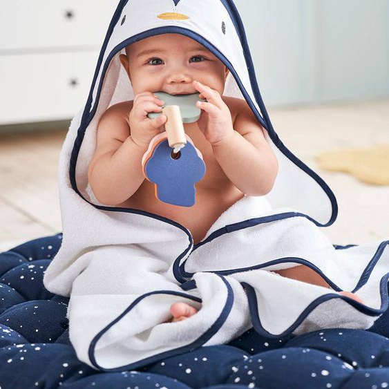 Coffret cape de bain + gant Pingouin blanc / bleu