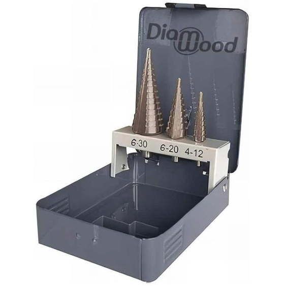 Coffret de 3 Forets HSS Étagés D.4-12/ 4-20/ 4-30 mm x Q. Cylindrique - Outil de Perçage et Durable pour Métal - Diamwood