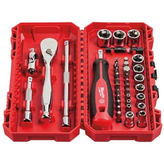 Coffret de 38 pièces de clés et douilles à cliquet 1/4 avec embouts - MILWAUKEE - 4932498381