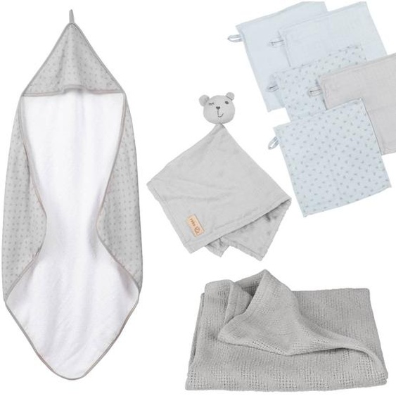 Coffret De Bain En Coton Bio Oeko-tex Lil Planet Gris - Bleu / Ourson