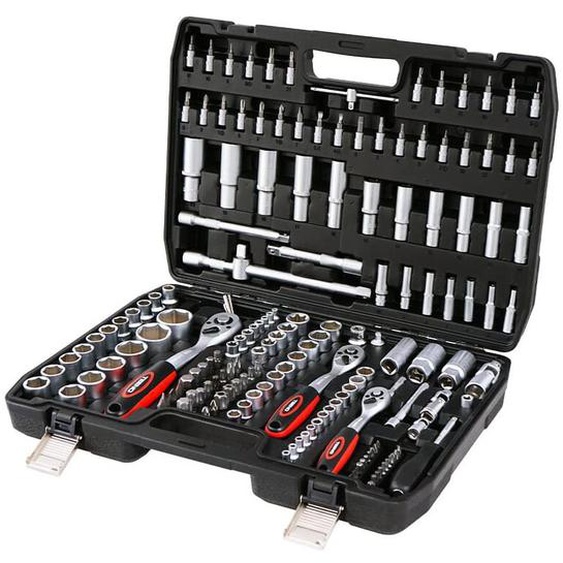 Coffret de Douille et Embouts Mallette à Outils TEENO,Cliquet 1/2-inch et 1/4-inch,3/8-inch (72 Dents) - 172 pcs - Chrome Vanadium - Mat Satinée