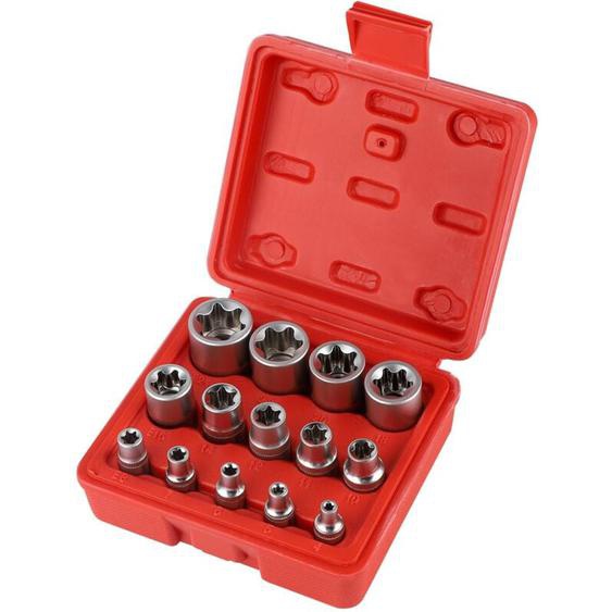Coffret de Douille Torx en Forme Etoile en Cr-V 14 Pièces, 3 Spécifications 1/4, 3/8, 1/2, avec Boîte Pratique Ouylaf