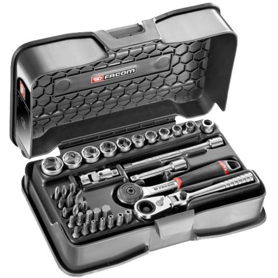 Coffret de douilles 1/4 hexagonales 6 pans métriques et embouts 37 pièces - FACOM - R.161-6P6HXPB