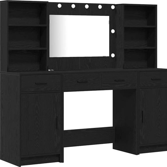 Ensemble de coiffeuse 3 pièces Noir aspect chêne Matériau dérivé du bois