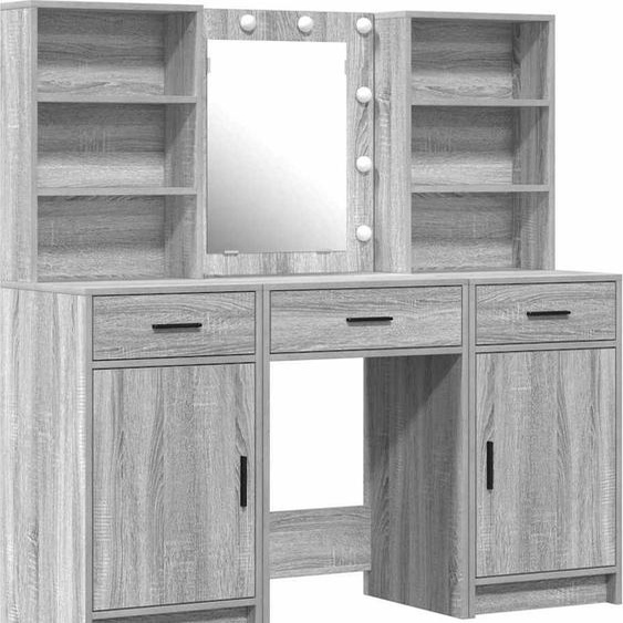 Ensemble de table de maquillage avec LED 3 pcs Gris Sonoma