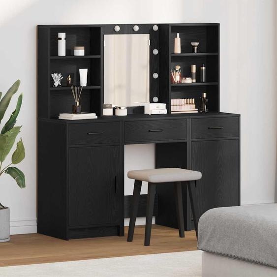 Coffret de maquillage avec porte 3 pcs chêne noir 50 x 41 x 135 cm