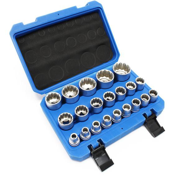 Coffret Jeu de Douilles 1/2 (12,7mm) 21-pcs Douze pans 8-36mm Cannelure Embouts Clé dynamométrique