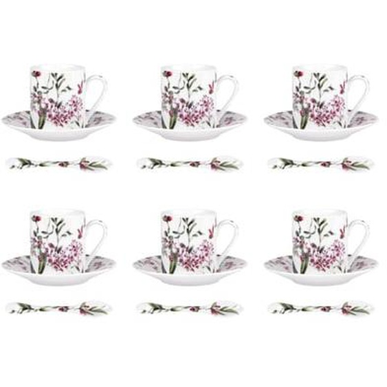Coffret  pièces café champêtre avec sous tasses et cuillère 1 cl