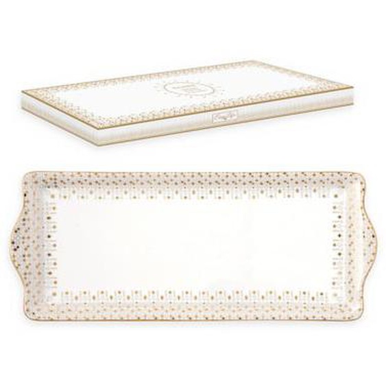 Coffret plat à cake en porcelaine blanc/gold