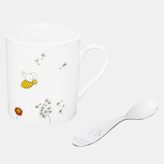 Coffret tasse en porcelaine et cuillère bébé en métal argenté - BEEBEE