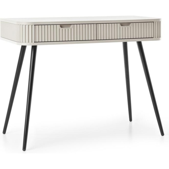 Coiffeuse 100 cm Gerly - Loft, pieds métal, façades cannelées - Bureau avec tiroirs (blanc / noir)