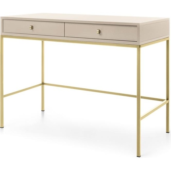 Coiffeuse 100 cm Monti - Bureau avec tiroirs, pieds métalliques 65 cm, poignées dorées - Table console (beige + or)