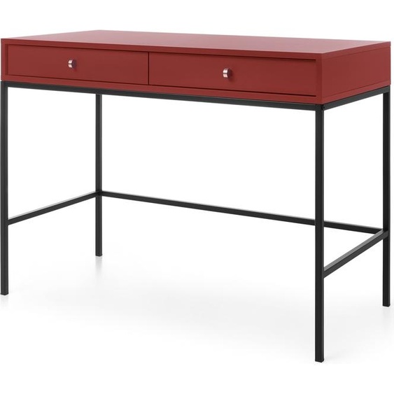 Coiffeuse 100 cm Monti - Bureau avec tiroirs, pieds métalliques 65 cm, poignées dorées - Table console (rouge + noir)