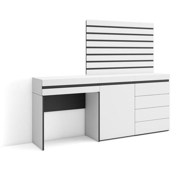 Coiffeuse, 177x35x145 cm, Avec tiroir, Commode, Buffet, Panneaux Muraux en Bois, Blanc, RF3458