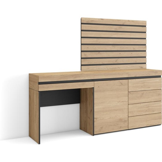 Coiffeuse, 177x35x145 cm, Avec tiroir, Commode, Buffet, Panneaux Muraux en Bois, Chêne