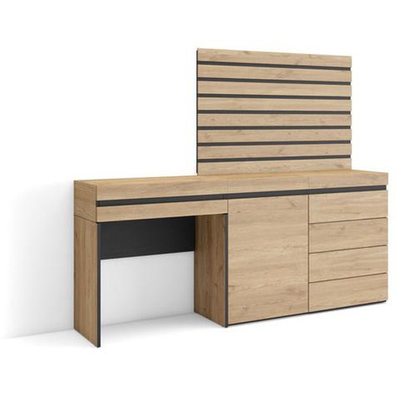 Coiffeuse, 177x35x145 cm, Avec tiroir, Commode, Buffet, Panneaux Muraux en Bois, Chêne, RF3479
