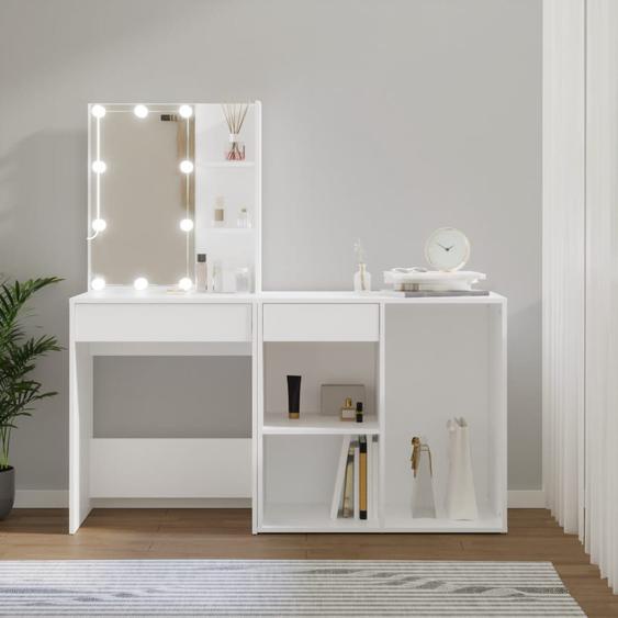 Coiffeuse à LED avec armoire Blanc Bois dingénierie