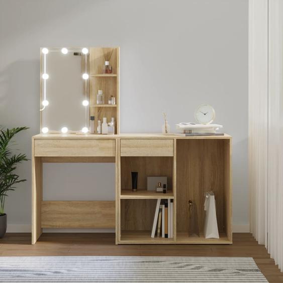 Coiffeuse à LED avec armoire Chêne sonoma Bois dingénierie