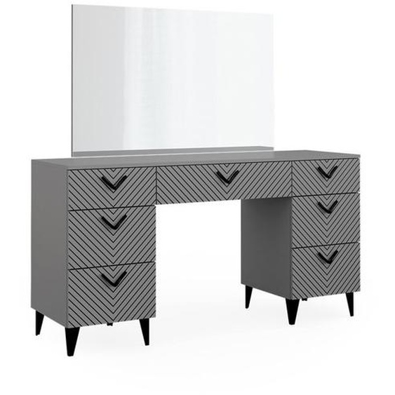 Coiffeuse Anett, 150 cm avec 7 tiroirs, Gris, Vicco