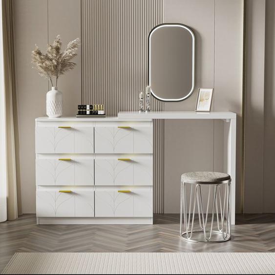Coiffeuse avec 6 Tiroirs - TOYS SELLING -  Table de Maquillage avec Rangement sans Miroir ni Tabouret - 80 x 40 x 73 cm Blanc