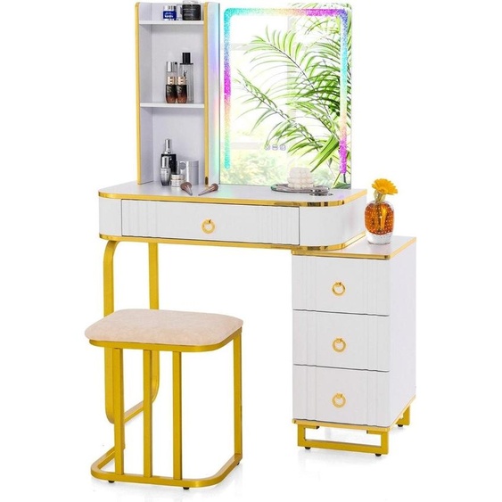 Coiffeuse avec 7 éclairages LED dynamiques et 7 statiques dimmables Coiffeuse blanche