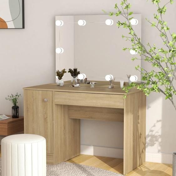 Coiffeuse avec éclairage LED 110x55x145 cm MDF imitation chêne