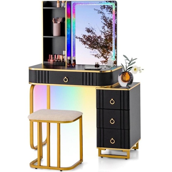 Coiffeuse avec éclairage LED Coiffeuse avec 7 lumières LED dynamiques et 7 statiques dimmables noir