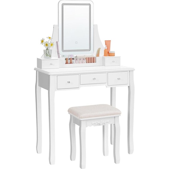 Coiffeuse avec éclairage LED et miroir, blanc