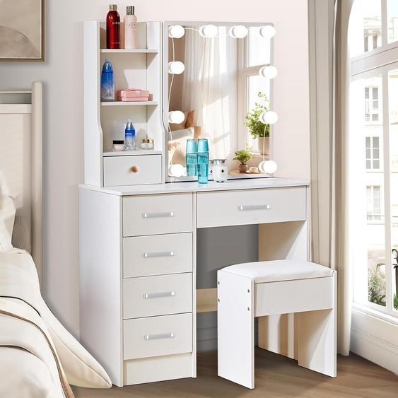 Coiffeuse avec éclairage LED, grand miroir, 3 tiroirs