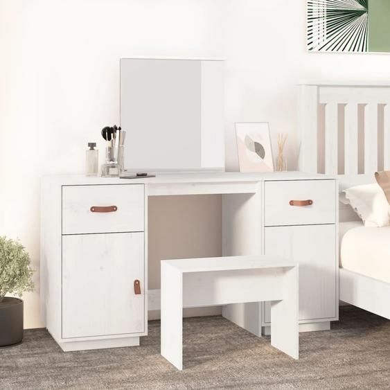Coiffeuse avec miroir Blanc Pin massif