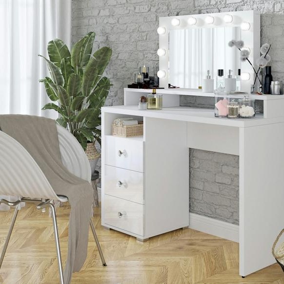 Coiffeuse avec miroir DIVA, avec éclairage LED et 3 tiroirs
