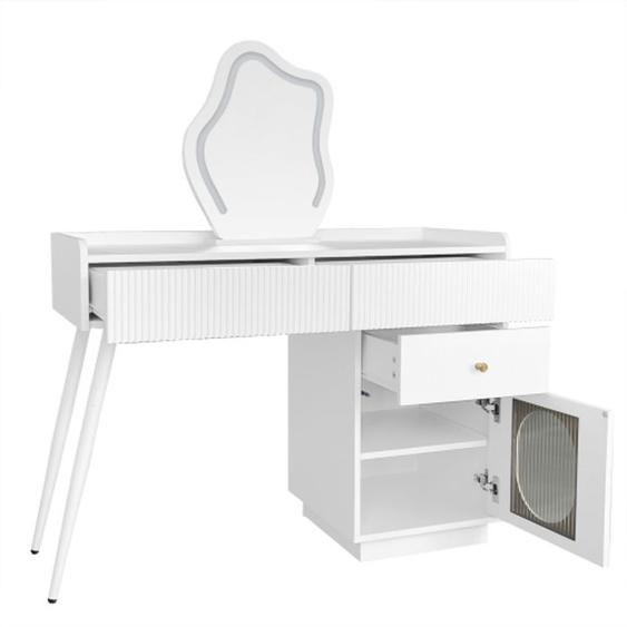 Coiffeuse avec miroir éclairage LED - 3 tiroirs - Design intemporel avec porte - BIPLUT - Parfaite pour chambre