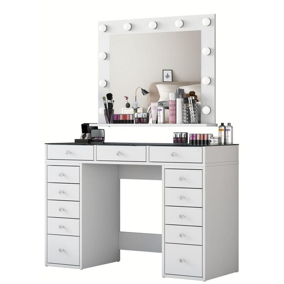 Coiffeuse avec miroir en bois « Baria » - 120 x 44 x 80 cm - Blanc