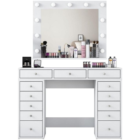 Coiffeuse avec miroir en bois « Sirma » - 120 x 44 x 82 cm - Blanc